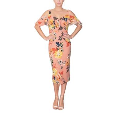 Imagem de RACHEL Rachel Roy Vestido feminino Marcella elegante tomara que caia colado ao corpo midi para festa, Primavera macro floral, PP