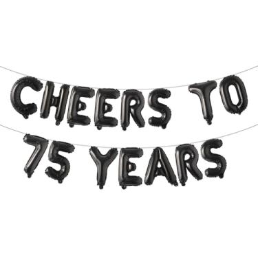 Imagem de Banner de balão multicolorido Cheers to 75 Years - Decorações de 75º aniversário e festa de aniversário (CHEERS TO 75 ANOS Preto)