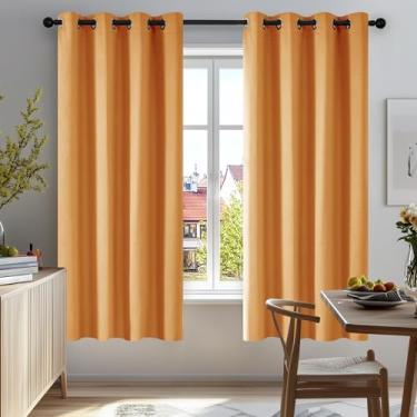 Imagem de Deconovo Cortinas laranja de 163 cm de comprimento, cortinas blackout, cortinas térmicas, tratamentos de janela à prova de som (chama laranja, 132 x 163 cm, 2 painéis)