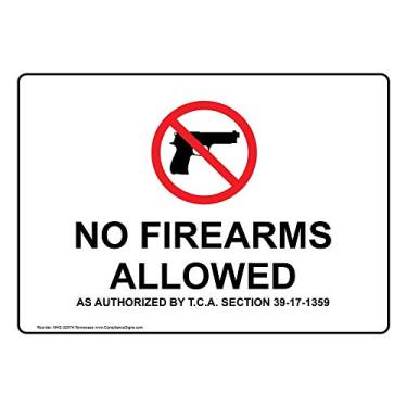 Imagem de ComplianceSigns. Com Tennessee No Firearms Allowed as Authorized by T.C.A. Section 39-17-1359 Sign, 35,5 x 25,4 cm Alumínio para Álcool/Drogas/Armas