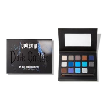 Imagem de VANERIA Paleta de sombras pretas esfumaçadas, paleta de maquiagem gótica de 15 cores, sombra cinza prateada, pigmento alto, longa duração, sombra azul com glitter, impermeável, cor intensa (sombra