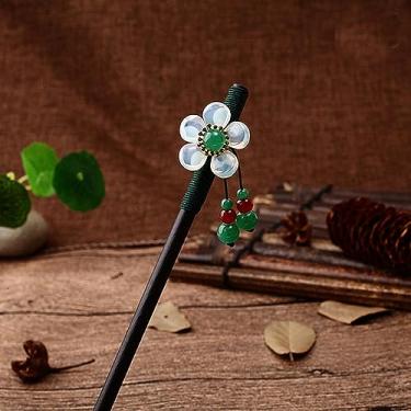 Imagem de Grampos de cabelo de flores palitos de cabelo vintage de madeira chinesa pinos para mulheres ornamentos de cabelo joias de cabeça