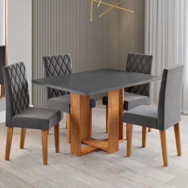 Imagem de Mesa de Jantar 4 Lugares Afrodite Mel/Cinza/Veludo Cinza - Viero Móvei