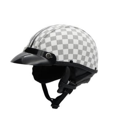 Imagem de Capacete coquinho scooter moto elétrica bike xadrez couro