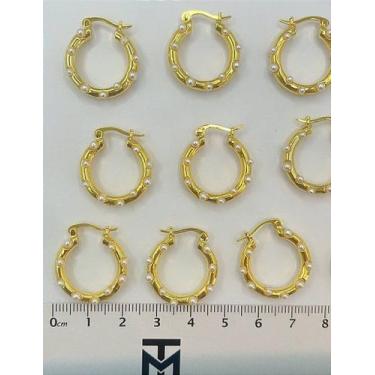 Imagem de Brinco Tubo com Pérolas - Banho de Ouro 18K - Par de Bijuterias Finas 