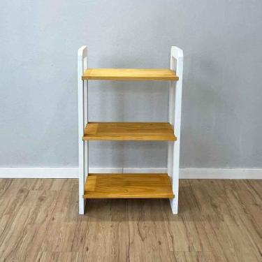 Imagem de Aparador de Madeira Pinus Linea de 3 Prateleiras Slim Nozes e Branco -