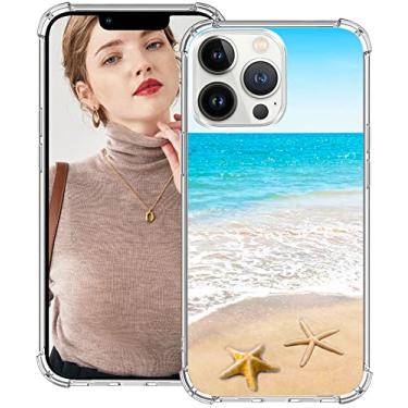Imagem de MUQR Capa de praia verão para iPhone 13 Pro gel silicone fina à prova de quedas capa de proteção resistente compatível com iPhone 13 Pro e ondas de areia praiana estrela do mar oceano tema tropical