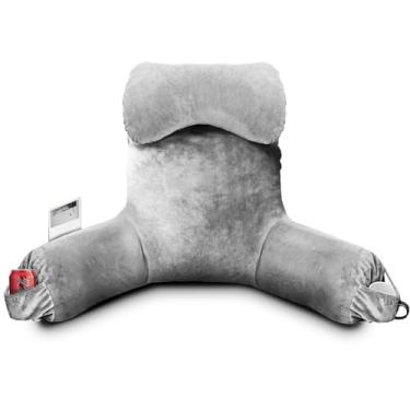 Imagem de Travesseiro de leitura para sentar na cama adulto, travesseiro de cama com espuma viscoelástica desfiada, travesseiro de 63 cm de altura com rolo de pescoço removível, capa lavável, travesseiro