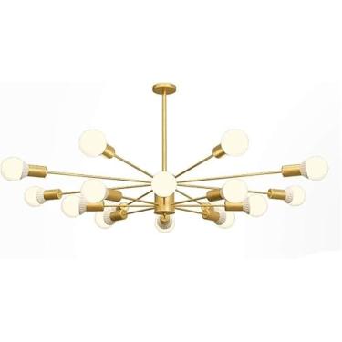 Imagem de Lustre Sputnik de 16 luzes com acabamento em latão - Luminária de teto em formato de globo com luzes moleculares escovadas compatível com sala de estar, restaurante E27, decoração moderna