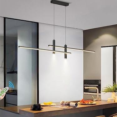 Imagem de Luminárias pendentes pretas modernas para cozinha, ilha, sala de jantar, lustre de designer linear regulável com altura ajustável para escritório, sala de estar e bar, luminária de teto (C10