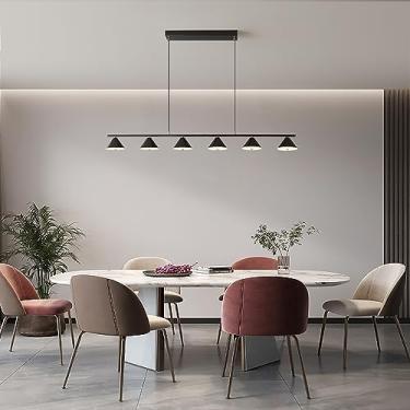 Imagem de Luminária pendente LED moderna preta com controle remoto, luminária pendente regulável, altura ajustável, luz linear, lustre de iluminação de luxo para bar, sala de jantar, cozinha, restaura