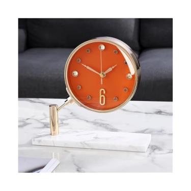 Imagem de Relógio de mesa luxuoso relógio de mesa silencioso moderno sala de estar metal silencioso relógios de mesa acessórios de decoração eletrônico para decoração de casa relógio de mesa (laranja)