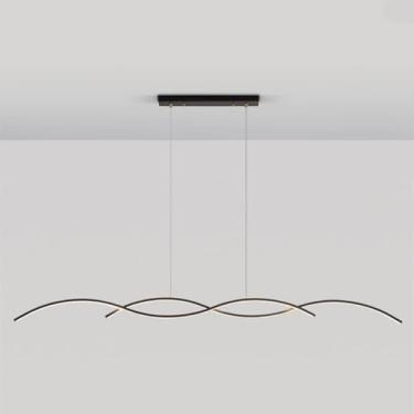 Imagem de Lustre antigo de latão linear luzes pendentes ilha de cozinha preto moderno longo tira LED luminária pendente ouro regulável linear lustre para sala de jantar escritório restaurante bar, pre