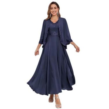 Imagem de Vestidos para a mãe da noiva Bolodoo, azul marinho, chiffon, tamanho 8