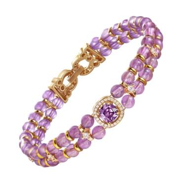 Imagem de PLUSSIDA Pulseira de tênis de ametista roxa de camada dupla de zircônia cúbica banhada a ouro 18 K, joia feita à mão para mulheres, mãe, filha, em aniversário de casamento, 18 a 19 cm, 7.5 inches