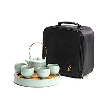 Imagem de Conjunto de chá de cerâmica estilo europeu contém 4 xícaras de chá, um bule de chá, uma bandeja de chá e um saco de viagem adequado para viagens em casa ao ar livre e escritório