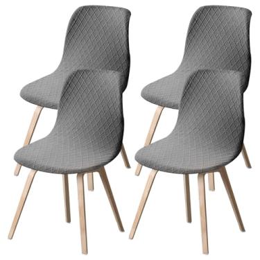 Imagem de 4 peças de capas de cadeira de sala de jantar, capa minimalista para cadeira elástica, redonda, capa para cadeira, fácil de instalar, sem braços, capa de cadeira para cozinha, sala de estar (cinza)