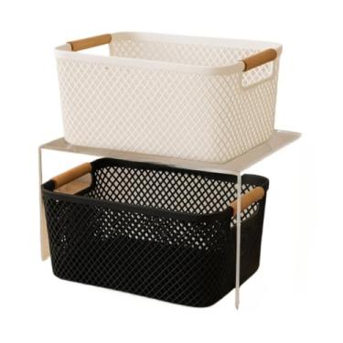 Imagem de Cesto Organizador Fruteira Multiuso Utensílios Quarto Cozinha Lavanderia(33,5x22,8x16cm (sem alça),Branco)