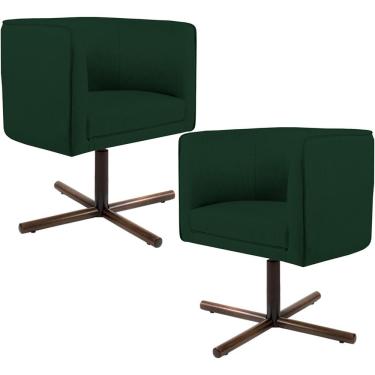 Imagem de Kit 02 Poltronas Decorativas Giratória Base X Betina D02 Veludo Verde Musgo C-303 - Lyam Decor