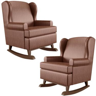 Imagem de Kit 2 Poltronas De Amamentação Com Balanço Malu Base De Madeira P02 Couríssimo Marrom - Lyam Decor