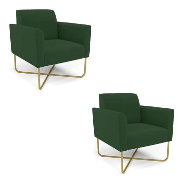 Imagem de Kit 2 Poltronas Base X Industrial Dourado Marisa Veludo Verde  D03 - D'Rossi