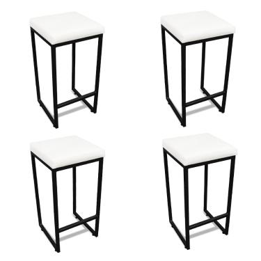Imagem de Banqueta Alta para Cozinha Industrial Kit 4 Nick Preto e Sintético Branco D03 - D'Rossi