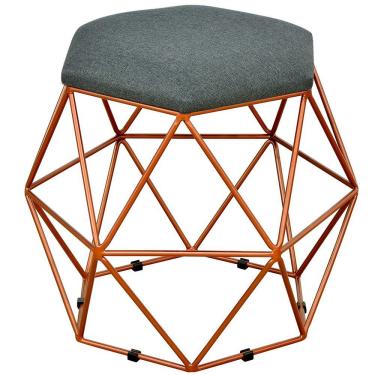 Imagem de Puff Decorativo Aramado Bronze Six L02 Linho Chumbo - Lyam Decor