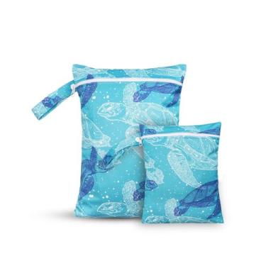 Imagem de Bolsa úmida Coolapeach impermeável reutilizável, 2 peças, Blue Turtle