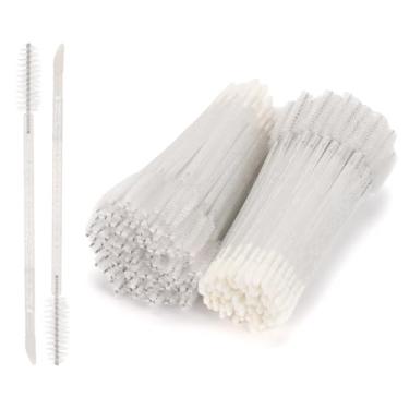 Imagem de 200 peças de varinhas de rímel descartáveis com ponta dupla, pincel para lábios, aplicador de batom, pincel de sobrancelha para extensões de cílios - branco