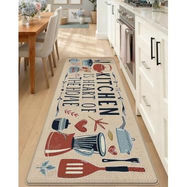 Imagem de DEXI Tapetes de cozinha para chão, 17 x 59, tapete acolchoado antifadiga, impermeável, confortável, casa de fazenda, acolchoado para lavanderia, escritório, bege