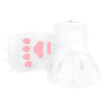 Imagem de hbbhml Pantufas felpudas de animais, urso, gato, lobo, cachorro, raposa, pele, pés, patas e garras, acessórios de fantasia para adultos e crianças, Branco 2, One Size