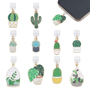 Imagem de PH PandaHall 10 peças 10 estilos de pingentes de plugue de poeira pote cacto pingentes de 3,3-4,6 cm folhas de plantas esmalte pingentes tipo C porta de carregamento plugue em vaso à prova de poeira
