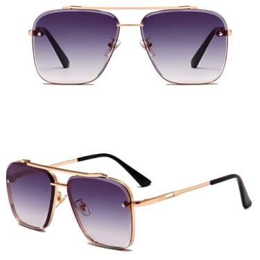 Imagem de Óculos De Sol Masculino Retrô Quadrado Dourado Degradê Square Vintage Proteção 400 UV (Roxo)