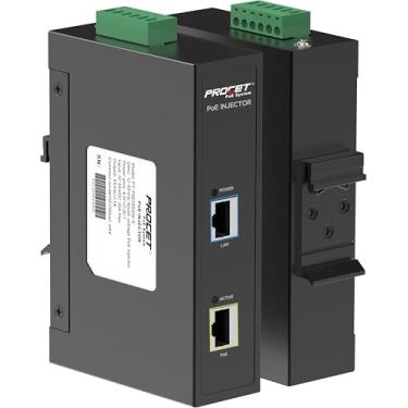 Imagem de Procet Injetor industrial Gigabit de alta potência sobre Ethernet PoE 60W 55V com ampla temperatura e proteção contra sobretensão de 6KV, entrada 12-48Vdc, instalação de trilho Din IEEE802.3af, 802.3at, PoE++, PT-PSE105GW-E