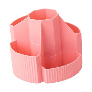 Imagem de Generic Suporte giratório para canetas, lápis, organizador de mesa com 5 compartimentos para material de escritório, marcadores de giz de cera, escovas de, Rosa