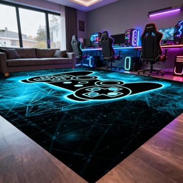 Imagem de Tapete de jogos para quarto de meninos, 1,8 x 2,5 m, para sala de jogos, videogames, para quarto, controle de jogos, decoração de sala de jogos, azul
