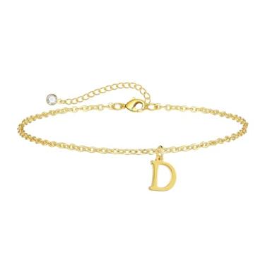 Imagem de Sargetou Tornozeleira feminina com inicial dourada, banhada a ouro 14 k, moderna, leve, impermeável, delicada, tornozeleira, verão, praia, joias, presente, 8, Latão, Sem Pedra Preciosa