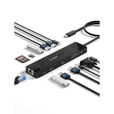 Imagem de Lemorele Hub USB C 13 em 1 para 3 Monitores com 2 Portas HDMI 4K, VGA, Ethernet Gigabit, 2 Portas USB-A, USB-C 3.0, PD 100W, Áudio 3.5mm. Compatível com Laptops Yoga, Surface, MacBook, etc.
