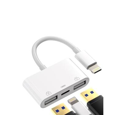 Imagem de Adaptador Lightning para USB (3 em 1) para iPhone 14 para iPad 2 portas USB-A cabo OTG conector teclado mouse câmera flash drive adaptador leitor de cartão carregador para Apple Splitter Port macho