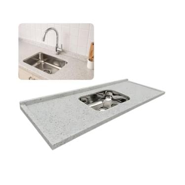 Imagem de Pia Cozinha Granito Branco Pitaya 200cm Cuba Inox Completo