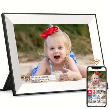 Imagem de Porta Retrato Digital 19 x 27CM, 32G, Resolução 1280 * 800, Conecte O Celular para Fazer Upload de Fotos, Moldura Digital Tela Sensível AoToque de Alta Resolução, Rotação Automática