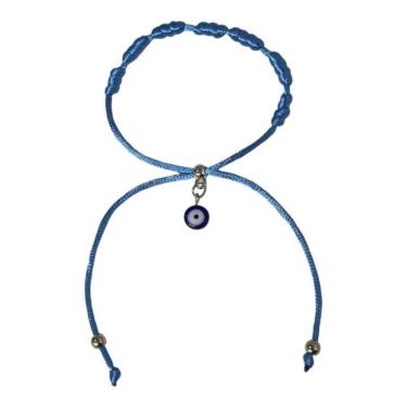 Imagem de Pulseira Kabbalah Olho Grego Cetim Azul 100%