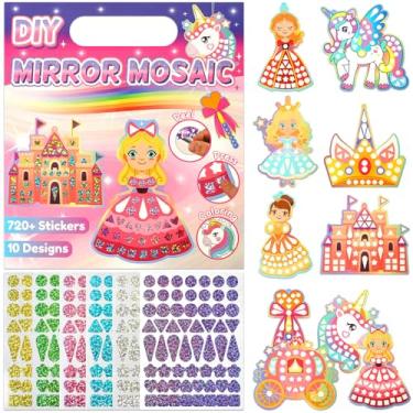 Imagem de JULEASEL DIY Mirror Mosaic Princess Art Craft Kit, 10 Double-Sided Cards with 12 Holographic Stickers & Hanging Cords, Kids Arts and Crafts Set for Girls and Boys Ages 3-8, Birthday & Holiday Gift