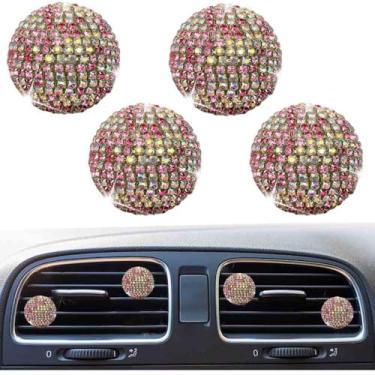 Imagem de 4 peças de clipes de ventilação do hemisfério brilhante, purificadores de ar de cristal, clipe de ventilação com strass, acessórios de carro fofos para mulheres (rosa + colorido)