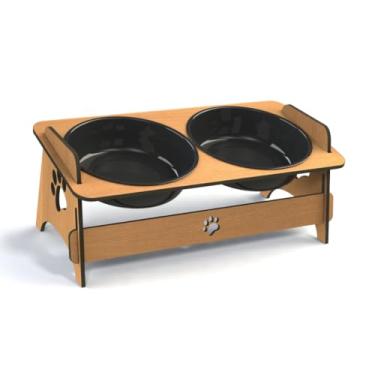 Imagem de Comedouro Elevado Inclinável Pet Ração e Água Para Cachorros e Gatos em MDF Com 1 Ou 2 Potes Tigela(Cappuccino,1 Pote)