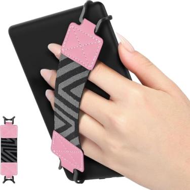 Imagem de Alça de mão de segurança para eReaders e tablets de 6 a 8 polegadas, compatível com Kindle/Kobo/Voyaga/E-Book Tablet, alça de mão versátil de alta elasticidade, suporte de dedo leve, rosa