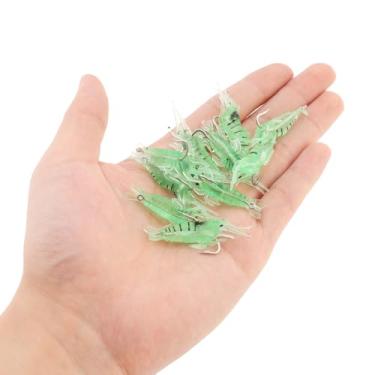 Imagem de 10 ganchos macios de isca de camarão, simulação de camarão, iscas macias de camarão, equipamento de pesca para robalo, truta, salmão, peixe, água doce e salgada (4,5 cm verde)