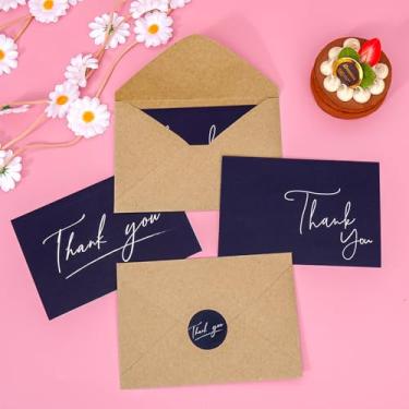 Imagem de 6 cartões de agradecimento com envelopes 10 x 15 cm design minimalista cartão de agradecimento para casamento, negócios, formatura (azul marinho)