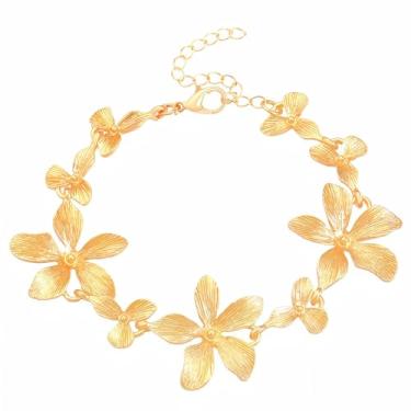 Imagem de WETMT Pulseira de flor de metal dourado, One Size, Metal, Sem Pedra Preciosa