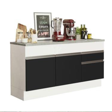 Imagem de Balcão Pia Madesa Glamy 150Cm 2 Portas 2 Gaveta Branco Preto